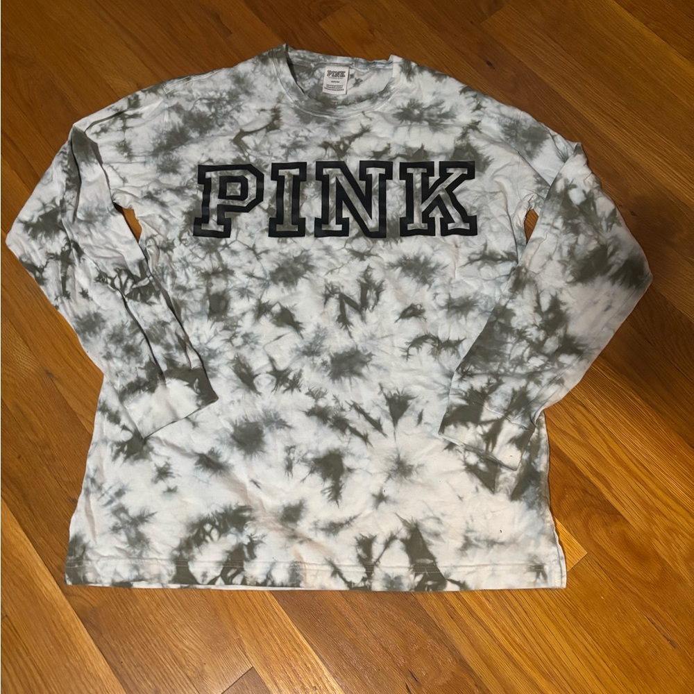PINK Tie-Dye Long Sleeve Shirt with Bold Lettering